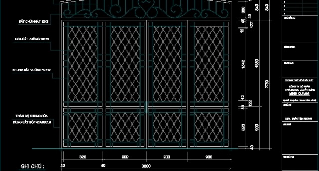 File thiết kế Thiết kế cad chi tiết Mẫu cửa sắt 4 cánh
